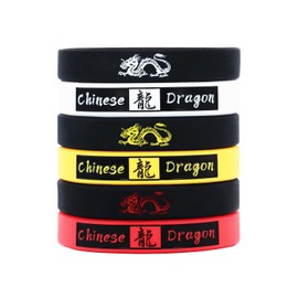 Ouideesain Dragon Rubber Bracelet Chinese Dragon Loong Silicone Wristbands 6 pieces Dragon Party Themed Favors for Men in Six Colors