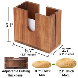 Large Acacia Adjustable Bagel Slicer Holder, Bagel Cutter for Small and Large Bagels, Bread Slicer for Buns, English Muffins