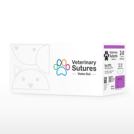 Veterinary Sutures Vet-Cryl Polyglactin 2-0, 3/8 Round 19mm Reverse Cutting Needle (Comparable to Vicryl)