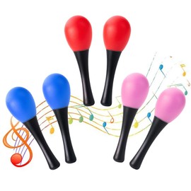 GXGM Pack of 6 Plastic Mini Maracas for Children, Percussion Shaker Instrument, Wooden Musical Instrument, Rattles for Children - 3 Colours, multicoloured