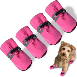 4PCS Dog Shoes for Hot Pavement, Anti-Slip Sole Dog Boots & Paw Protector Dog Booties with Reflective Straps Dog Shoes for Small Medium Dogs Shoes (Rose Red, #4)