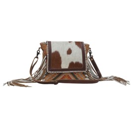 Myra Bag Western Leather Shoulder Bag for Women - Upcycled Canvas Crossbody Bag Spotted Mocha, Spotted Mocha