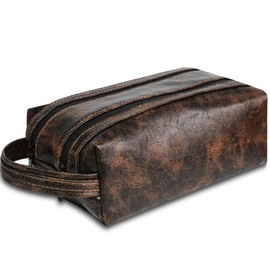 KaKuLan Travel Toiletry Bag for Men, Vintage Dopp Kit, Water-resistant PU Leather Shaving & Bathroom Organizer, Durable Portable Grooming Kit, Small Cosmetic & Toiletries Case for Travel & Business
