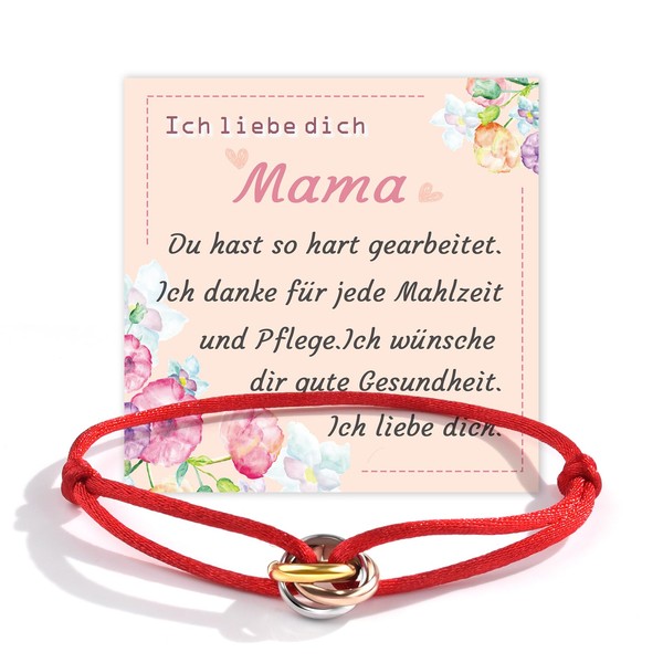 QianSiLi Three Tone Red Lucky Bracelet with Ring Bracelet for