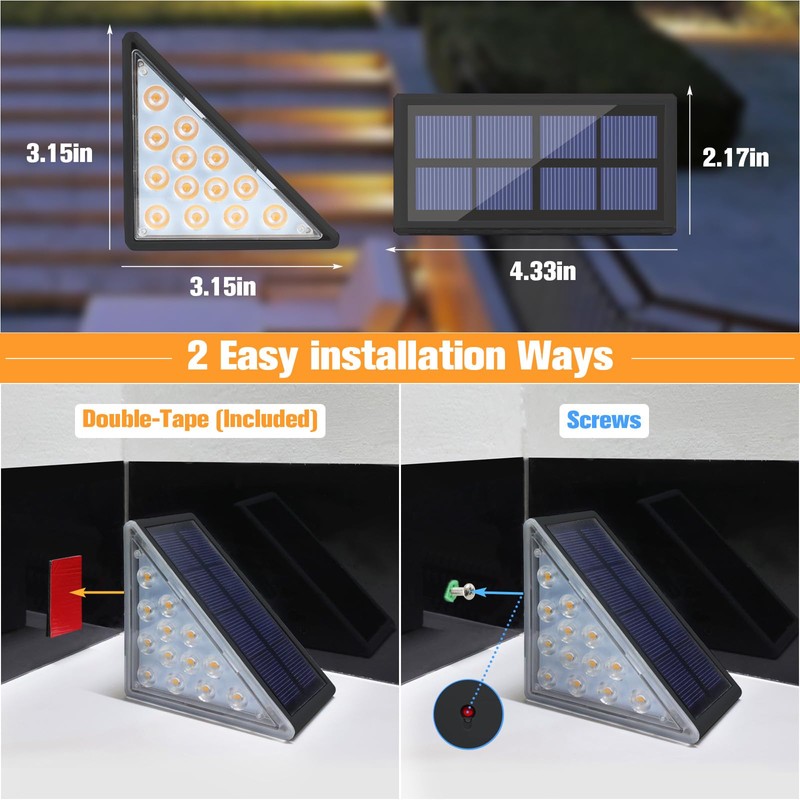 VOLISUN Outdoor Stair Lights 8 Pack, Solar Step Lights Outdoor