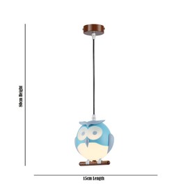 Am-Light Modern Ceiling Light with Pendant Owl Shade for Children's Bedroom Decoration, Blue