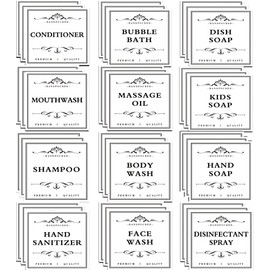 36 PCS Printed Waterproof Labels for Shampoo and Conditioner Bottles,Bathroom Soap Dispenser Organization Label Stickers White
