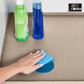 Gorilla Grip Waterproof Silicone Under Sink Mat with Raised Lip for Kitchen and Bathroom, Cabinet Shelf Liner Stay in Place Mats Dishwasher Safe Drawer Liner, Organizer Tray, 19 x 34 in, Beige