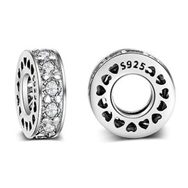 YASHUO Jewellery 2 PCS Solid 925 Sterling Silver Beads Rubber Spacer Focal Round Stopper Beads for Charm Bracelets European Story Charm (Black Crystal Spacer Beads)