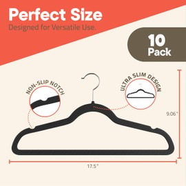 Black Velvet Hangers 10 Pack – 360° Swivel Hook, Non-Slip and Space Saving Hangers, Heavy-Duty 11 lbs Weight Capacity - Smooth Velvet Finish for Crease-Free Clothes and Effortless Closet Organization
