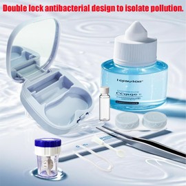 CADEVED Contact Lens Case Kit with Cleaner Washer, Contact Lenses Applicator Removal Tool Kit with Mirror Solution Bottle for Daily and Outdoor Use(Blue)