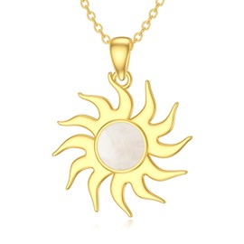 WSX 18 Carat Gold Plated Sun Necklace for Women Mother of Pearl Spiral Design Sun Steling Silver Pendant Necklace Boho Birthdays Mother’s Day Gifts for Her Mum Wife