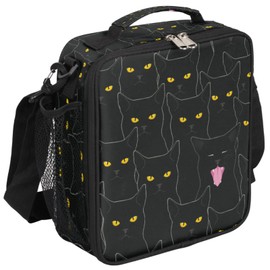 Cute Black Cat Kids Lunch Bag for Boy Girl Kitten Insulated Lunch Box Cooler Lunch Tote Bag Thermal Bag with Adjustable Shoulder Strap for School Work Picnic
