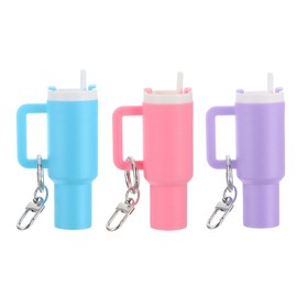 PATIKIL Mini Cup Keychain, 3 Pcs Lip Balm Holder Mini Tumbler Key Chains Cute Decor Keychain Charm for Backpack Handbag Purse, Pink, Light Purple, Sky Blue