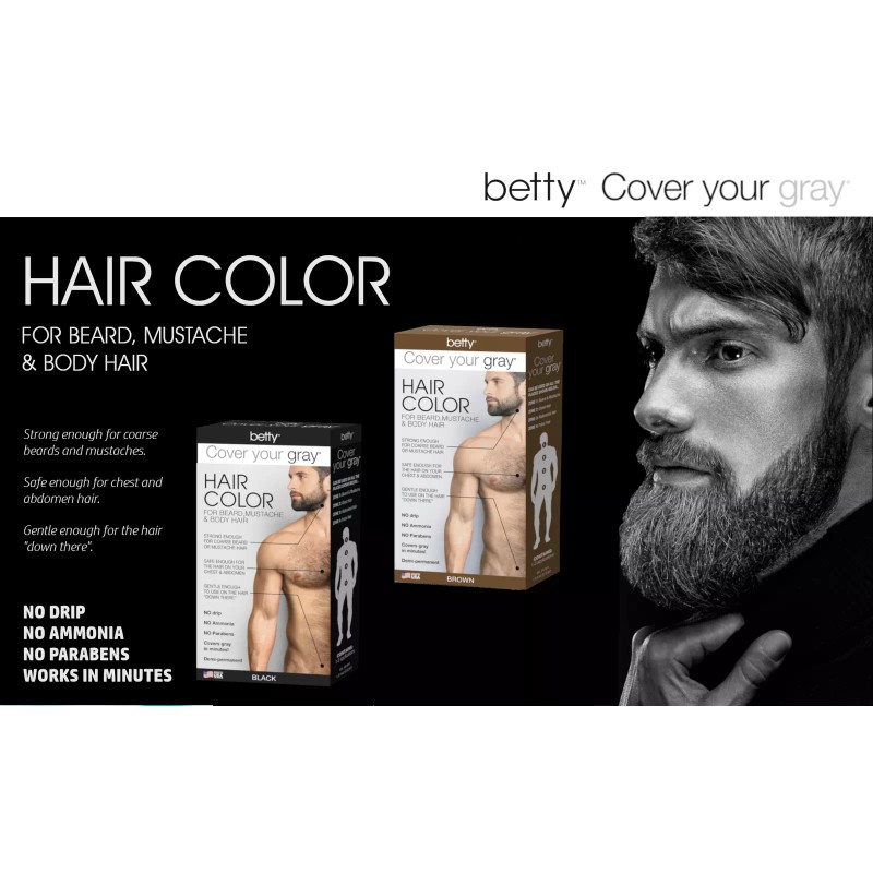 Betty Cover Your Gray Mens Hair Color for Beard, Mustache