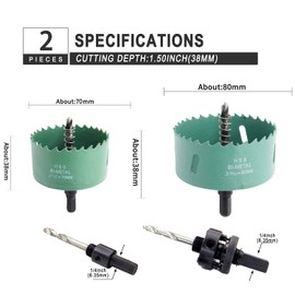 Hole Saw Kit, LAIWEI 70mm and 80mm Combination Hole Cutter, 1 A2 Heavy Mandrel, 1 A4 Small Mandrel, 1 6-Angle Wrench, Drilling Tool for Opening Holes in Wood, Plastic,etc.