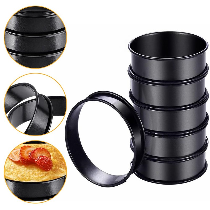 8-Pack Black Metal Egg Rings, Stackable Pancake Forms Set, Non-Stick