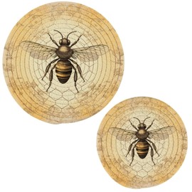 Naanle Vintage Old Style Bee in Flowers Honeycomb Cotton Woven Pot Holder Trivets Set,2 Pcs Round Coasters Placemat for Cooking Baking Hot Dish Pan Pot Bowl Teapot(7&9 Inches), Floral