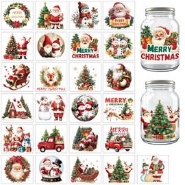 Peacoblue Santa Claus and Snow Man Silhouette Cutouts for Jars Mason Can Glass, Wishing Bottle Decor, 25Pcs Durable Silhouette for Lantern DIY Craft Kit Jar Decals Church Christmas Home Garden Decor