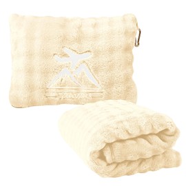 Travel Blanket and Pillow-2-in-1, Ultra-Soft&Compact, One-Piece Airplane Blanket with Hand Luggage Belt and Backpack Clip,Travelers Accessories Gifts, 61x43 Inches(White)