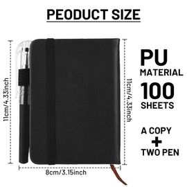 Bettinay Small Black Notepad A7 with 2PCS Pen, Pocket Notebook, Mini Note Book for Office School (100 Sheets)