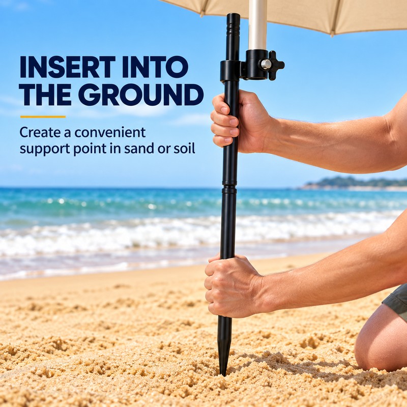 3-Section Ground Insert Beach Umbrella Pole Holder with Clamp, 16