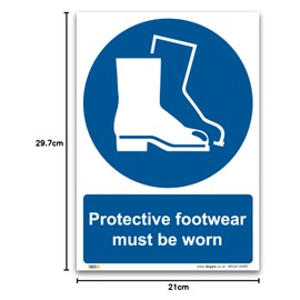 Protective Footwear Must Be Worn Sign – A4 Mandatory PPE Safety Notice – 1mm Rigid Plastic – Workplace Safety Signage – ISO 7010 Compliant