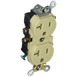 Leviton CR020-I 20-Amp, 125 Volt, Slim Body Duplex Receptacle, Straight Blade, Commercial Grade, Self Grounding, Ivory