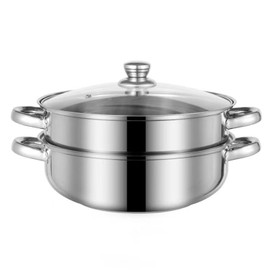 Steamer for Cooking, 18/8 Stainless Steel Steamer Pot, Food Steamer 11 8/10 inch Steam Pots with Lid 2-tier for Cooking Vegetables, Seafood, Soups, Stews and Pasta (Large capacity)