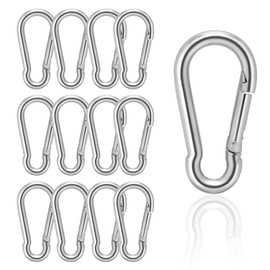 SKENGWEL Pack of 12 Carabiner Hooks, Key Ring Carabiner Hooks, Diameter 6 x 60 mm, Maximum Load 180 kg, Climbing Hooks, Galvanised for Backpack, Dog Lead, Camping, Travel, Hiking (Silver)