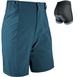 Wulibike Cycling Shorts Women's Mountain Bike Cycling Shorts 2 in 1 Padded MTB Shorts Women Cycling Shorts with Padding Riding Bicycle Cycling Shorts Zip Pockets, blue