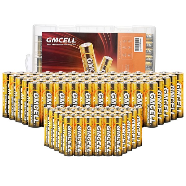 GMCELL Batteries AA AAA Pack Combo: Super Alkaline Variety Double A 60 and Triple A 40 Count - Multipack Mixed Zizes with Storage Case