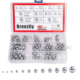 Breezliy 580 Pcs 12 Size Precision 304 Stainless Steel Bearing Steel Ball Assortment 3/32” 1/8" 5/32" 3/16" 7/32" 1/4" 9/32” 5/16” 11/32” 3/8” 13/32” and 1/2'' with Storage Box