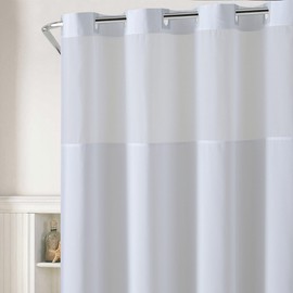 Hookless It's A Snap! Plainweave Shower Curtain, 3-in-1 Shower Curtain Includes Shower Curtain with Sheer Top Window, Flex-On Rings & PEVA Snap-in Liner, 71" x 74", White