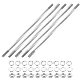 sourcing map 5pcs Double Ended Stud Screws, M6x180mm 304 Stainless Steel Dual Threaded Rod Bolts with Nuts and Flat & Lock Washers Double End Threaded Stud Screw Bolt for House Maintenance