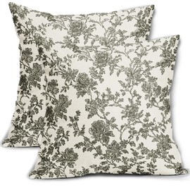 Olive Green Floral Pillow Covers 18x18 Set of 2 Spring Vintage Flower Print Cream Decorative Throw Pillowcases Outdoor Rustic Farmhouse Cushion Cases Summer Seasonal Decor for Home Couch Sofa Bed