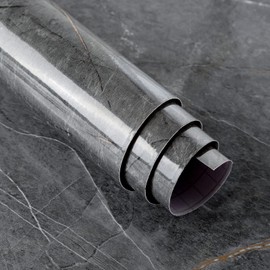 BOMENG Gray Marble Contact Paper Peel and Stick Glossy Marble Paper Dark Grey Granite Marble Wallpaper Self Adhesive Removable Waterproof Viny Sticker 16"x354" for Backsplash Shelf Liner Furniture