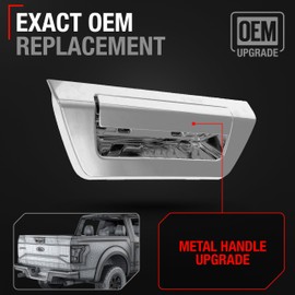 TRUBUILT1 AUTOMOTIVE Tailgate Handle Latch Replacement, Upgraded Metal - Compatible with 2015-2018 Ford F-150 - Exterior Tailgate Assembly, All Chrome - OEM FL3Z-9943400-JA-ACHMT, 97694