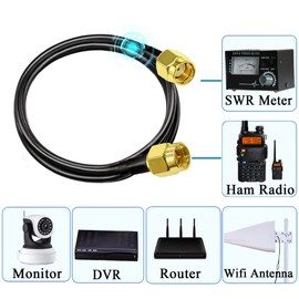 TUOLNK RG58 SMA Coax Cable, SMA Male to RP-SMA Male Antenna Extension Cable 3.3ft(1M), Low Loss SMA Male Plug to RP-SMA Male Pigtail Coaxial Cable for Wireless Network Device