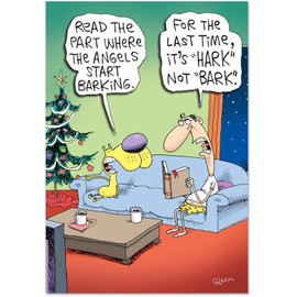 B5830 Box Set of 12 Box of Hark Not Bark Christmas Humor Christmas Greeting Card; with Envelopes