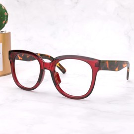 Zeelool Unisex Retro Oversized Square Blue Light Blocking Glasses Harrell ZOP049594-02 Dark-Red