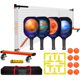 Zdgao Pickleball Net with Wheels and Court Marking Kit, 22ft Regulation Size Pickleball Net Set with 4 Fiberglass Paddles, 8 Outdoor Pickle Balls and Carry Bag for Backyard and Driveway