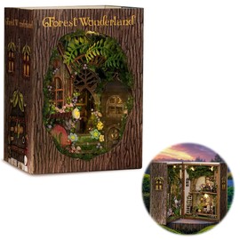 Pansente DIY Miniature House Kit,can be Opened & Closed Adult Miniature House Kit,1:32 Wooden Miniature Cube Doll Creative House for Adults, Teenagers, Children (Forest Wonderland)