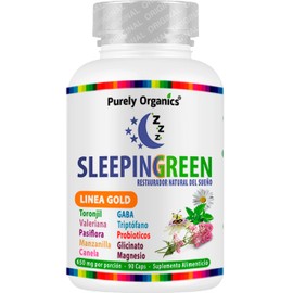 Sleepingreen Gold 90 cápsulas veganas. Fórmula Natural avanzada para un sueño reparador. Ingredientes orgánicos que promueven el descanso nocturno. Vegano y Efectivo para Noches Tranquilas. Purely Organics.