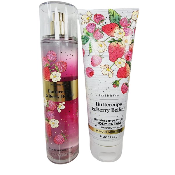 Bath & Body Works - Buttercups & Berry Bellini - 2 pc Bundle - Fine Fragrance Mist and Ultimate Hydration Body Cream - 2022