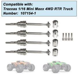 XSYGO Steel CV Driveshafts Front Rear CVD Drive Shafts Set with Drive Cups for Traxxas 1/16 Mini Maxx 4WD RTR Brushless Monster Truck 107154-1 Upgrades (Stainless Steel)
