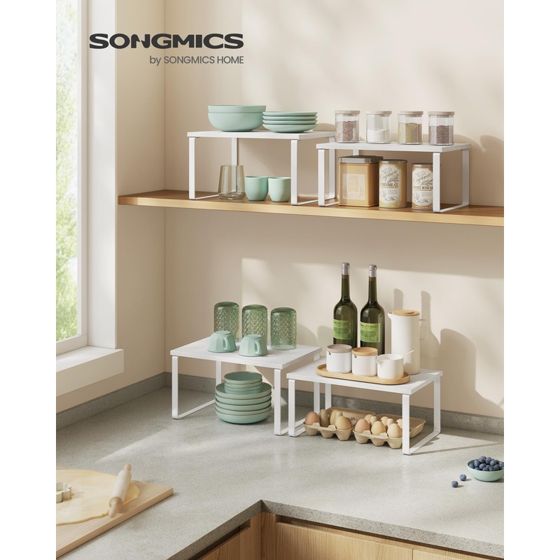 SONGMICS Cabinet Organizer Shelf, Set of 4 Kitchen Counter Shelves,