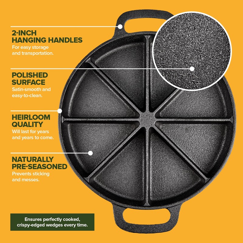 Modern Innovations Classic Cast Iron Wedge Pan, Non-Stick Cornbread Skillet