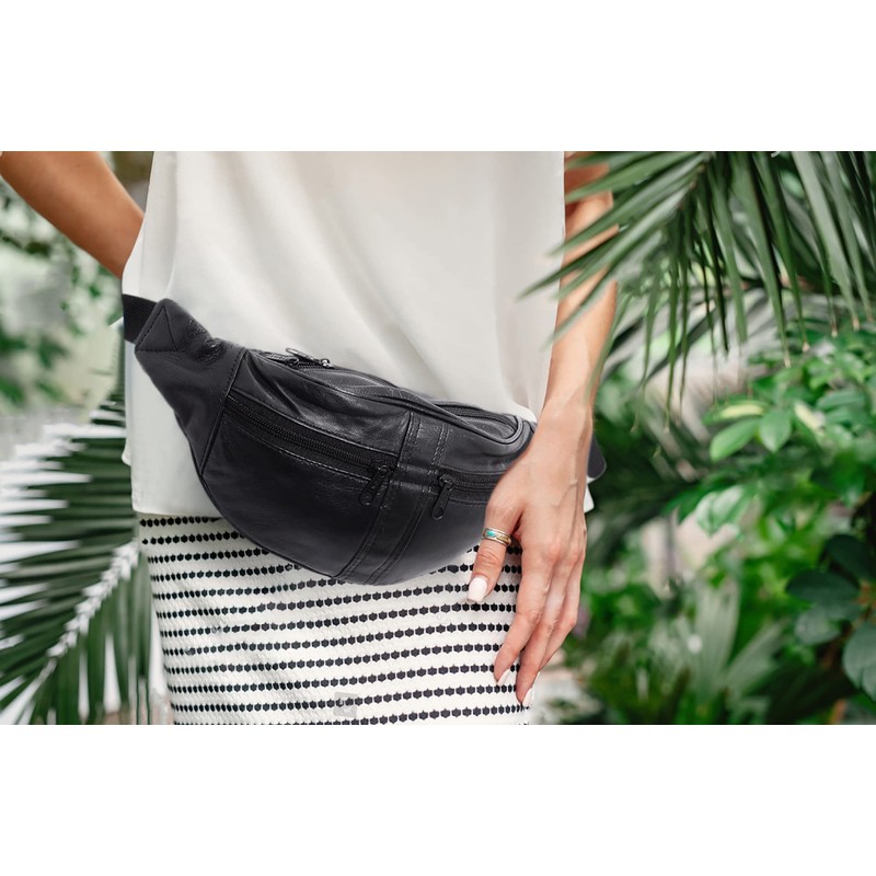 Bum Bag / Waist Bag Genuine Leather (Black), black, Neck