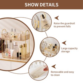Bathroom Organizer Countertop, Vanity Trays for Bathroom, Skincare Makeup Organizer Shelf, Vanity Organizer, Bathroom Counter Shelf for Cosmetics, Toiletries, Lotions, Perfumes (2 Tiers, Amber)